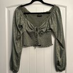 In the Beginning , green polkadot scrunched, long sleeve crop top Photo 1