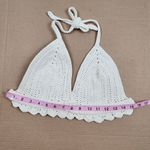New Crochet Halter Top Bralette in Cream Cotton Scalloped Edge Handmade Size M Photo 6