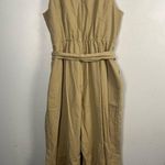 J.Crew Factory Khaki Linen Blend sleeveless belted jumpsuit size 14 Tan Photo 5