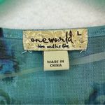 One World  Tie Dye Style V Neck 3/4 Sleeve Blouse Womens Large Blue Photo 2