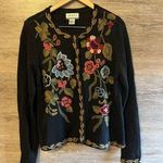 Vintage 80s Imari Granny Sweater Vest Womens M Black Crochet Flowers Boho Artsy Size M Photo 0