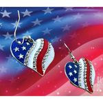 New Patriotic Heart Earrings Rhinestones Dangle Patriotic July 4 Veteran… Red Photo 2