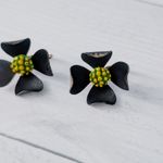 Vintage Judy Lee Originals Clip On Earrings Black Flower 1958 Clover Photo 3