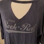 rock'n roll Cutest Long V Cut Beck Blue “Enjoy  “ Short Sleeve Flowy Top Photo 1