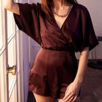 Urban Outfitters UO Satin V-Neck Wrap Front Romper 437 Photo 0