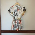 All in Favor  Leaf Print Wrap Linen Blend Romper Photo 2