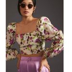 Anthropologie En Saison Cream Pink Smocked Floral Crop Top Size Small Photo 0