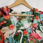Handmade Flamingo Empire Waist Dress Babies Pink Green Unique Cotton Buttons Size XS Photo 5