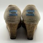 Toms  Shoes Women's Sz 9 Beige Twill Classic Wedge Cork Heel Peep‎ Heel Slip On Photo 6