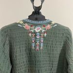 Johnny Was NWOT  Biya Embroidered Green Floral Beaded Tunic Shirt Blouse Sz S Photo 7