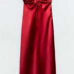 ZARA  maxi red satin ruffle strappy bodycon evening casual summer wedding dress  Photo 11