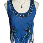 Rima Beach Floral Painted Gauze July 4th Patriotic USA Resort Shift Dress OS Blue Size L Photo 3