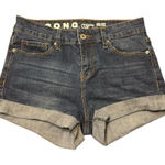 SONG Curvy High Rise Distressed Denim Shorts Juniors Size 7/28 Cuffed Shorts Blue Photo 0