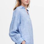 Madewell Shirred Button Up Linen Shirt Women’s Sz Small Sunfaded Blue Top NWT Photo 2