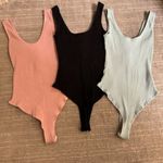 LE3NO Black Pink Blue Ribbed Henley Style Tank Top Bodysuits Set of 3 Small Photo 1