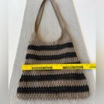 Vintage Boho Black and Taupe Tan Striped Crochet Woven Shoulder Crossbody Bag Photo 7