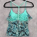 Blue Floral Tropical Ruffle Padded Straps Racerback Swimwear Tankini Top S Small Green Photo 1