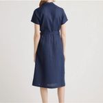 Quince Women's 100% European Linen Button‎ Front Midi Dress Navy Blue Sz Medium Photo 2