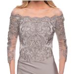 La Femme New! 29324 Satin Mermaid Gown with Off the Shoulder Lace Size 18 $498 Photo 2