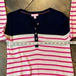 Lilly Pulitzer  Long Sleeve Adair Sweater Pink White Stripe Blue Button Top Mediu Photo 5