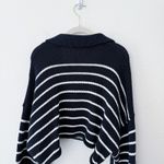 ZARA [] Blue Striped Chunky Knit Boxy Cropped Sweater Balloon Sleeves Sz Medium M Photo 4