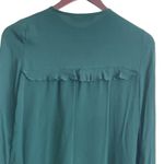 ZARA  WomenPleated Ruffle‎ Top XS Forest Green Sheer Button Up Fairy Whimsy Boho Photo 3