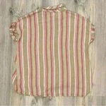 Ava James  Linen Blend Short Sleeve Button Shirt Striped Drawstring Top Size M Photo 5