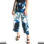 DKNY π Linen Pants Plus 1X Blue Black Print Cropped Wide Leg Pants NEW NWT Photo 6