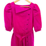 Vtg Abrizzi 100% Pure Silk Dress Pink Asymmetrical Neck Puff Sleeve Belted 6 Photo 1