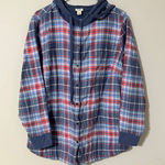 LL Bean Plaid Button Up Shirt Hoodie Women's Size L Blue Red Casual Comfort Size L Photo 0