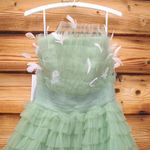 Mac Duggal  20530 Green Strapless Ruffle Gown with Feathers 4 Photo 7