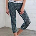 Ivory Ella  Blue Rose Floral Spellout Waistband Cropped or Capri Active Leggings Photo 1