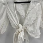 Ganni  Womens White V Neck Wrap Top Three Quarter Puff Sleeve Size Small Photo 4