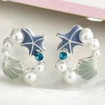 Starfish and Shell Pearl Earrings Blue Photo 2