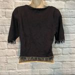 Betsey Johnson Vintage 90’s Betsy Johnson Black Knit Cropped Cardigan Top w/ Beaded Fringe US4 Photo 1