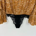 Free People  She’s Ditsy Floral Bodysuit Layered Bell Sleeves Gold Size Small Photo 3