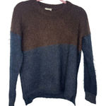 Wrap London Mohair Merino Crewneck Sweater Color Size 4 Blue Brown Gold Soft Photo 0