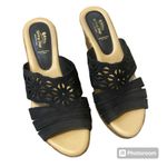 Spring Step  Estella Black Leather Nubuck Wedge Slide Sandals Photo 2