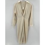 Anthropologie NWT  V Neck Knot Front Long Sleeve Faux
Wrap Midi Dress Ivory Linen Photo 9
