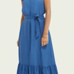 Scotch & Soda  Dress Womens Small Blue Maxi Ruffle Strap Tie Back Tiered Hem Photo 0