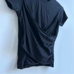 ATM Black Ruched Short Sleeve Top Criss Cross Front T Shirt Basic Tee Designer Photo 2