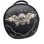 Black Skull Embroidered Circle Crossbody Purse Bag Photo 0