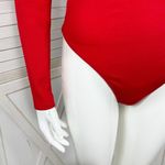 PINK - Victoria's Secret Pink by Victoria’s Secret Ribbed Henley Bodysuit Red Medium Long Sleeve Thong Photo 6