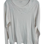 Studio Works Women's ‎ Embellished Cream Long Sleeve Cotton Top Blouse Size Large Photo 0