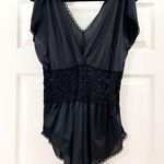 Vintage black lace teddy Romper lingerie black negligee one piece sz Medium Photo 4
