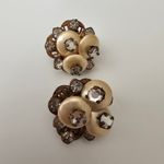 Robert Brass Tone Faux Champagne Pearl Rhinestone Vintage Statement Earrings Photo 1