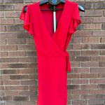 Lulus  Much to Celebrate Red Swiss Dot Flutter Sleeve Wrap Mini Dress Size Small Photo 5