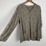 CP Shades Tunic Top Womens Medium Green Floral Button Up Rayon Jacquard V-Neck M Photo 4