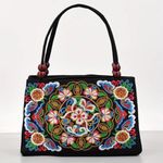 Women's Stylish Floral Embroidered Tote Handbag, Trendy Zipper Canvas Bag Photo 1