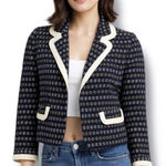 Juicy Couture  Y2K Navy Tweed Open Front Jacket Cream Trim Cropped Preppy XS 2 Photo 0